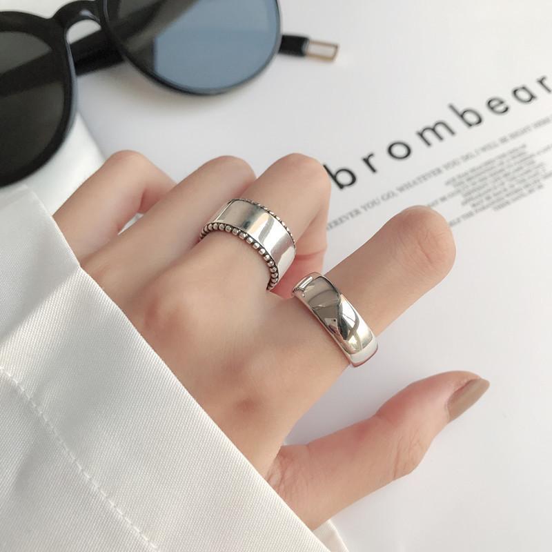 Stylish And Sleek Pure Silver Adjustable Ring Thick Band Geometric Design For Look Trendy