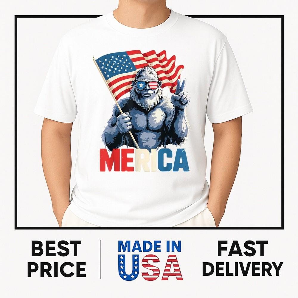 Bigfoot Merica American Flag Patriotic 4th Of July T-Shirt ON TREND Unisex T-Shirt XXXL