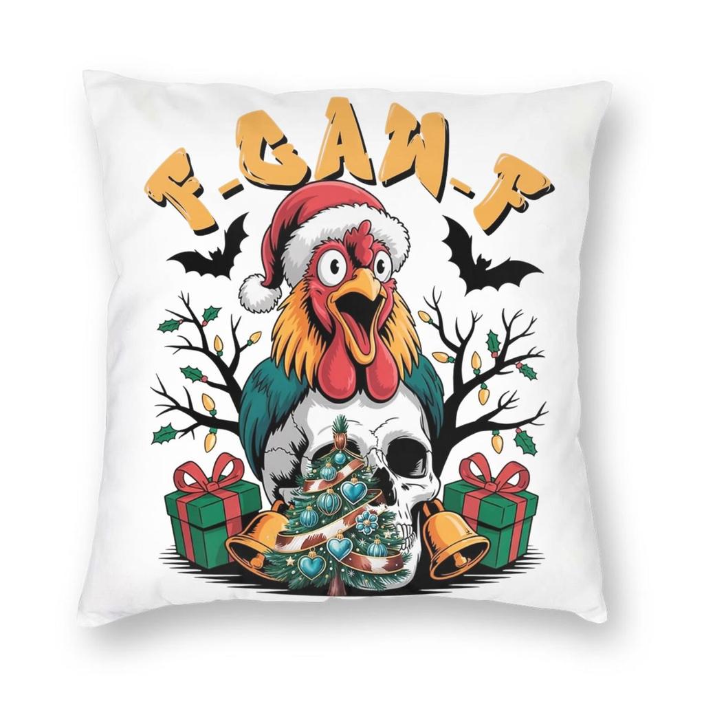 Christmas F-Caw-F Chicken Pillowcase Printed Polyester Cushion Cover Decorations Throw Pillow Case Cover Home Square 18''