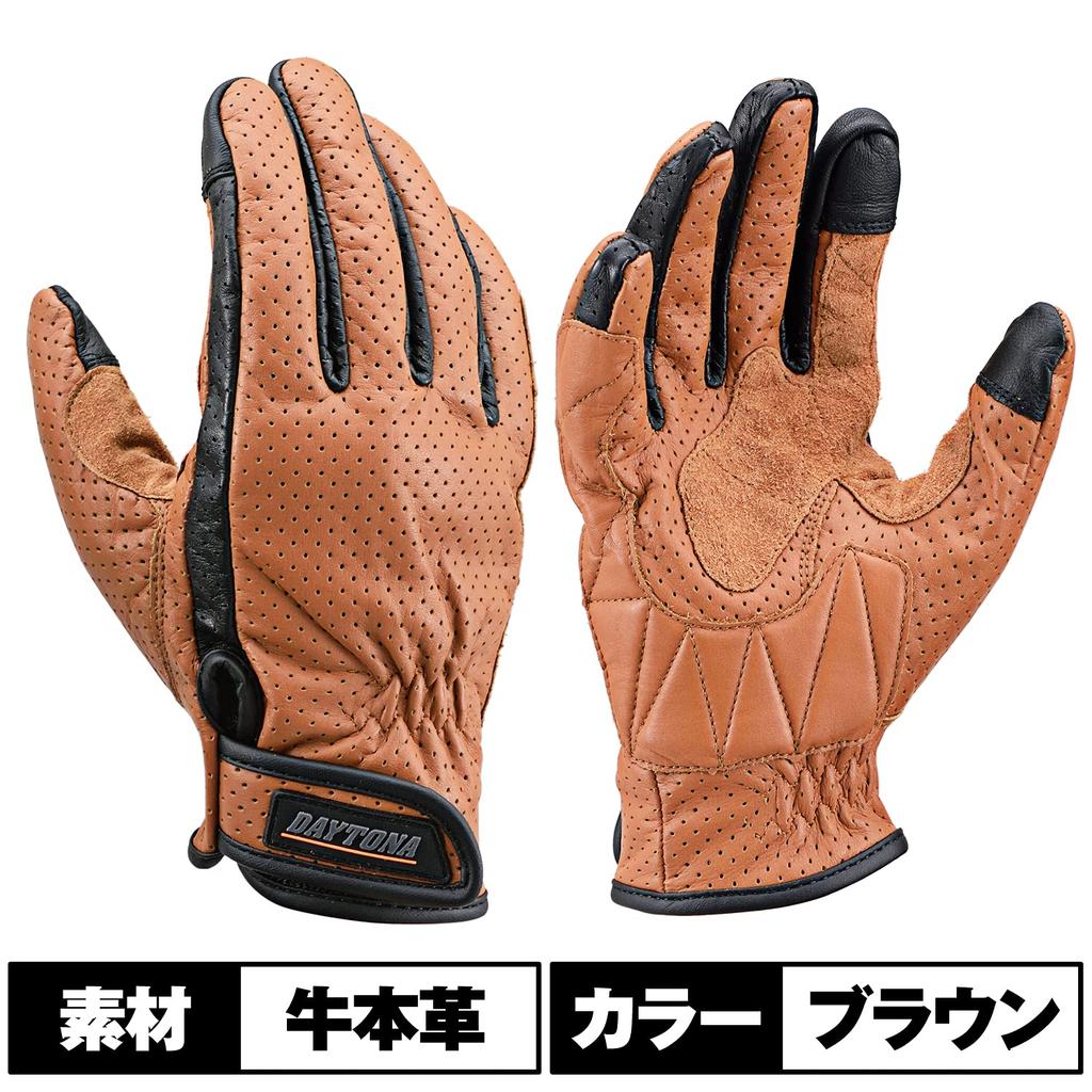 Daytona Motorcycle Leather Smartphone Cowhide Standard 18906 Gloves, Summer, Mesh, (Cowhide), Compatible, Leather, Perforated, Gloves, HBG-129, Brown,