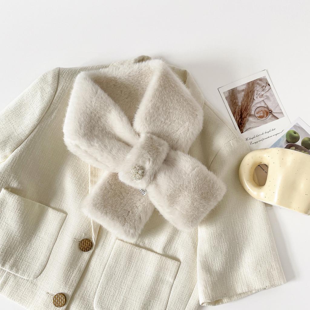 Korean style minimalist and versatile furry collar scarf, autumn/winter faux rabbit fur neck scarf, solid color warm ambiance, cross-fur collar
