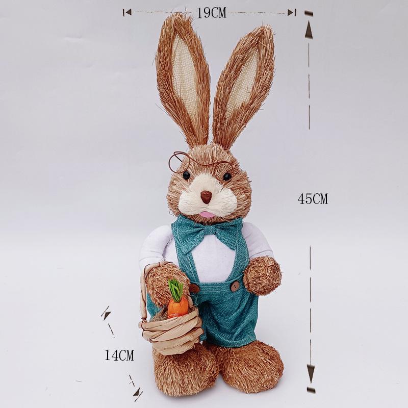 45CM Medium Woven Reed Rabbit Handmade Forest Style Folk Home Decoration Souvenir