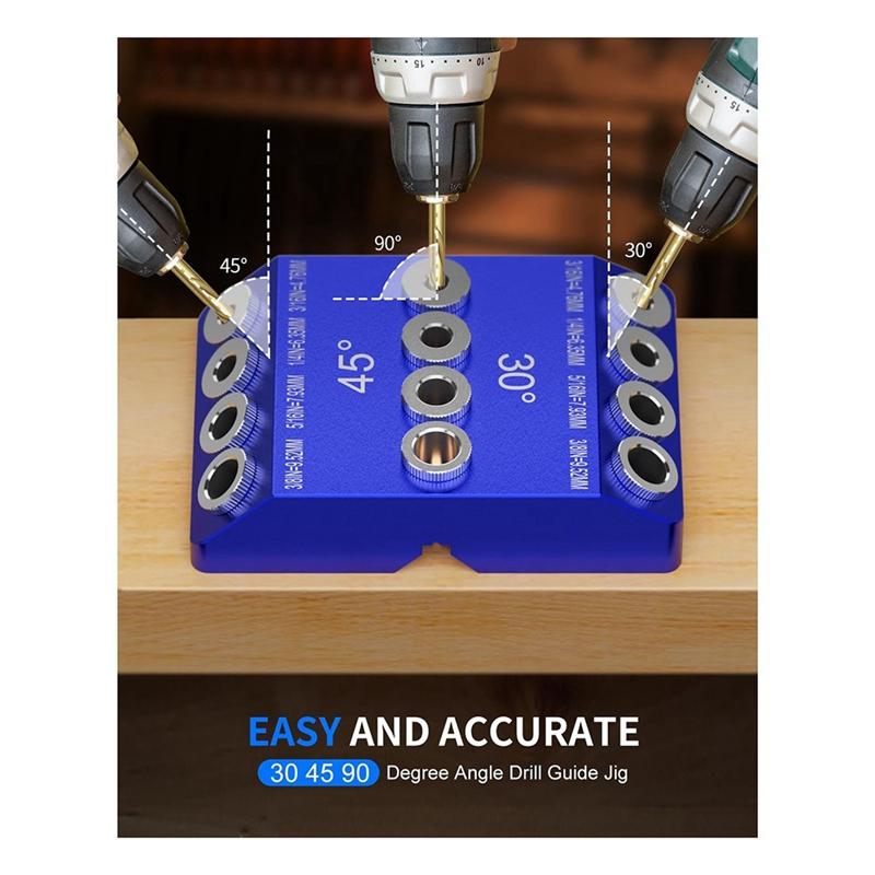 AD23-30 45 90 Degree Angle Drill Guide Jig, Drill Jig For Angled Holes And Straight Hole With 4 Sizes Steel Drill Bits Easy To U