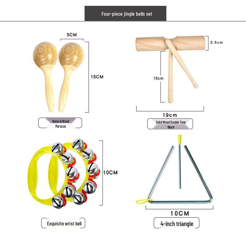 Children's Orff Percussion Instruments: Triangle, Castanets, Maracas, Tambourine, Wood Block, Cymbals