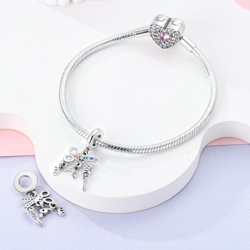 Charms Plata Creative Scissors Stand Hair Comb Pendants Fit Original Bracelets Charms For Women Jewelry Diy Making Gifts