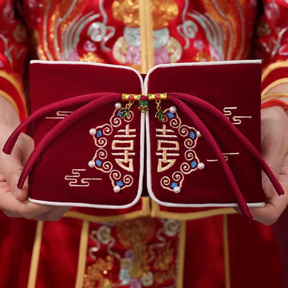 Embroidery Design Red Envelope Velvet Cloth Wedding Envelope Best Wishes Envelope  Anniversary