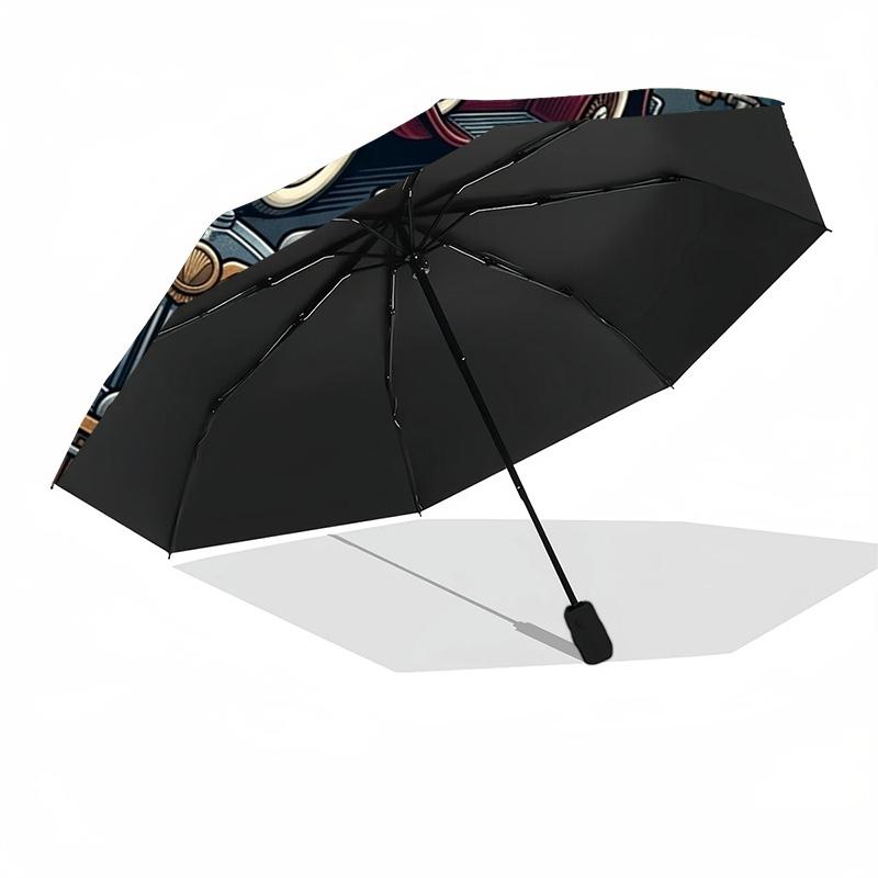 Steampunk Classic Road Trip Pattern Umbrella, Portable and Foldable Design, 8 Ribs, a Casual Accessory for Halloween, Christmas, and Birthday Gifts.