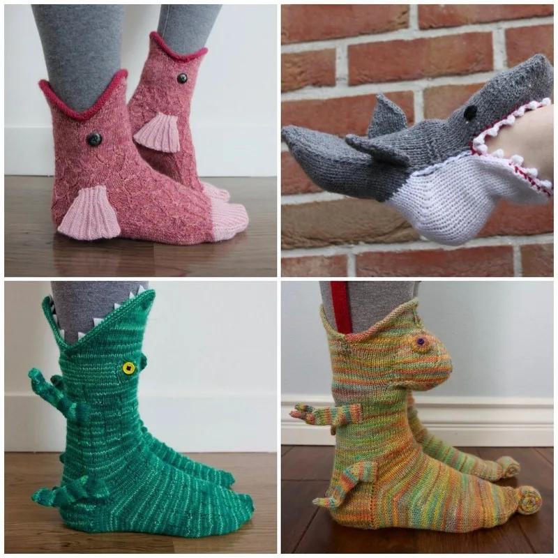 Nouveaux Chaussettes Tricotées Crocodile Automne Hiver Femmes Mignon Dessin Animé Sol Chaussettes Chaudes Noël Chaussettes Drôles calcetines de la mujer