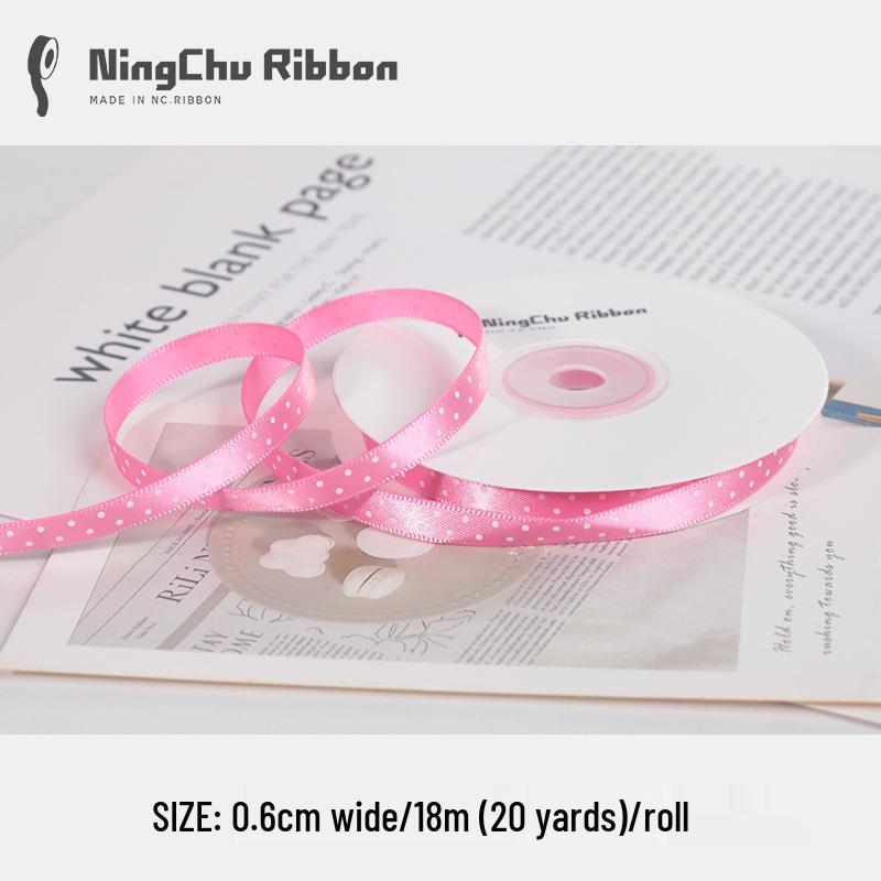 0.6cm Polka Dot Satin Ribbon for Gift Wrapping and DIY Crafts with Flower Bouquet Design