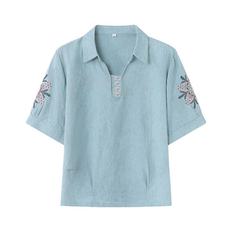 Chinese Style Cotton Linen Summer Shirt & Pants Set for Middle-aged Women