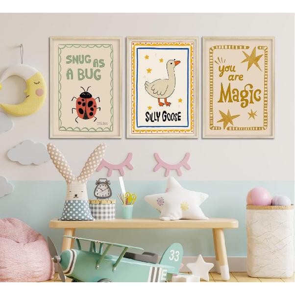 Silly Goose Nursery Canvas Wall Art Cute Animals ect Picture Wall Decor Trendy Magic Posters Snug As a Bug Rustic Farmhouse Painting Print Artwork