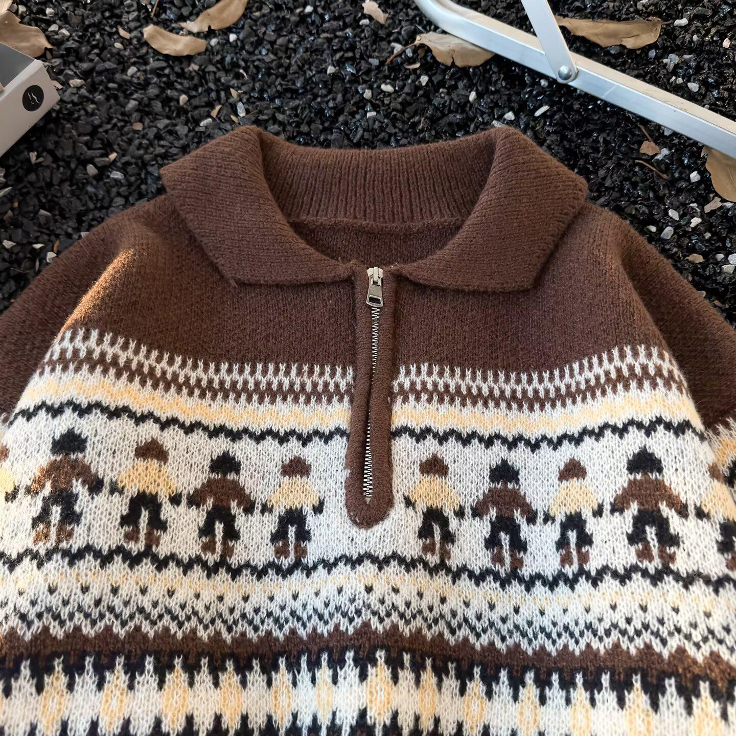 

Men s Retro Christmas Red Lapel Sweater - Autumn/Winter Collection L кавовий