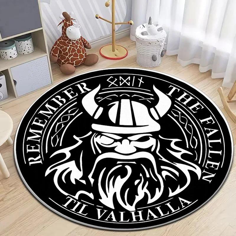 Viking Inspired Round Rug with Norse Symbols and Celtic Patterns Floor Mat for Nordic Decor Adding Mystic Ancient Charm