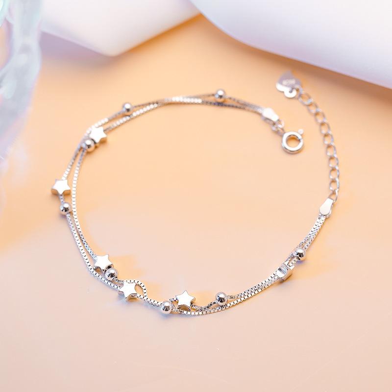S925 Sterling Silver Double Star Layered Bracelet - Korean Style, Versatile Design, Perfect Gift for Girlfriend