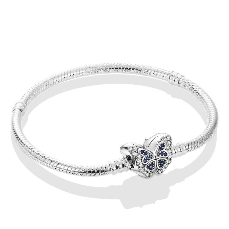 Heart Shaped Zircon Butterfly Base Bangle Single Wear Copper Silver Plated Colorful Snake Bone Bracelet