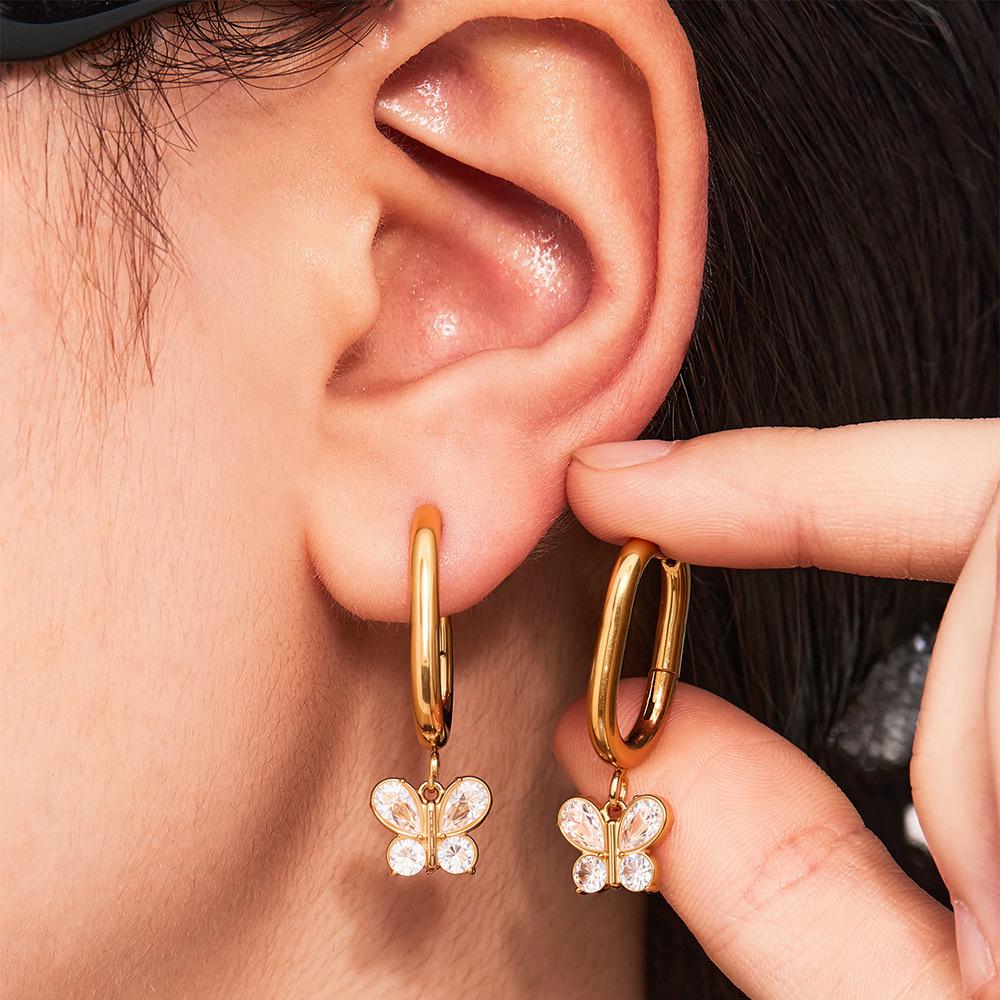 Oumika 18K Gold-Plated Butterfly & Diamond Earrings for Women