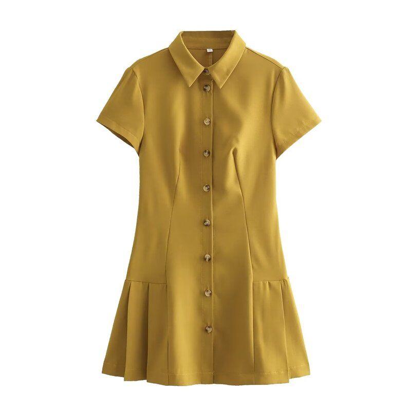 Fashion Style 2024 Summer New Arrival Women's Wide Pleated Black Dress Shirt Style Mini Dress 2674870