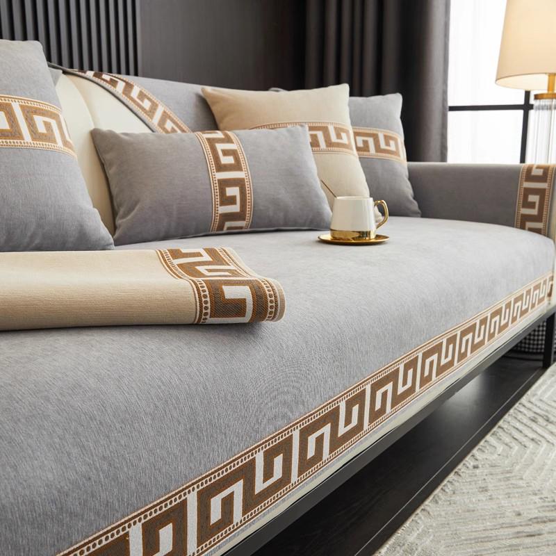 Four Season Universal Anti Slip Sofa Cushion Sofa Bed Combination Sofa Cover Chenier Chinese Style Dust-proof Couch Mat Decor