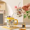 Adorable Cartoon Ceramic Mug with Lid - Perfect for Girls, Couples, Coffee, and Water - Ideal Birthday Gift