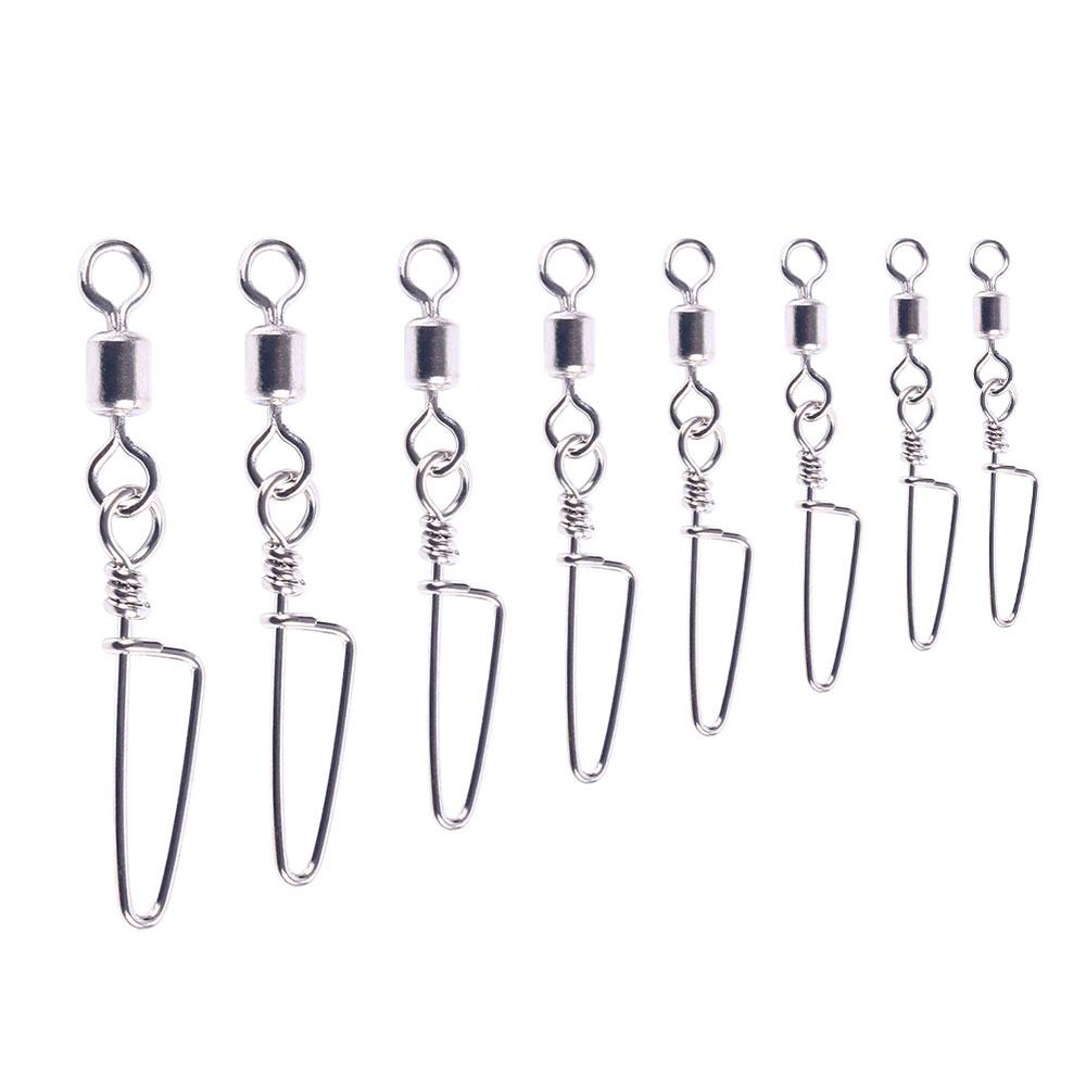 50pcs/ Stainless Steel Fishing Connector 8-word ring connector Rolling Snap Swivels Fishing Tackle Lure Tool
