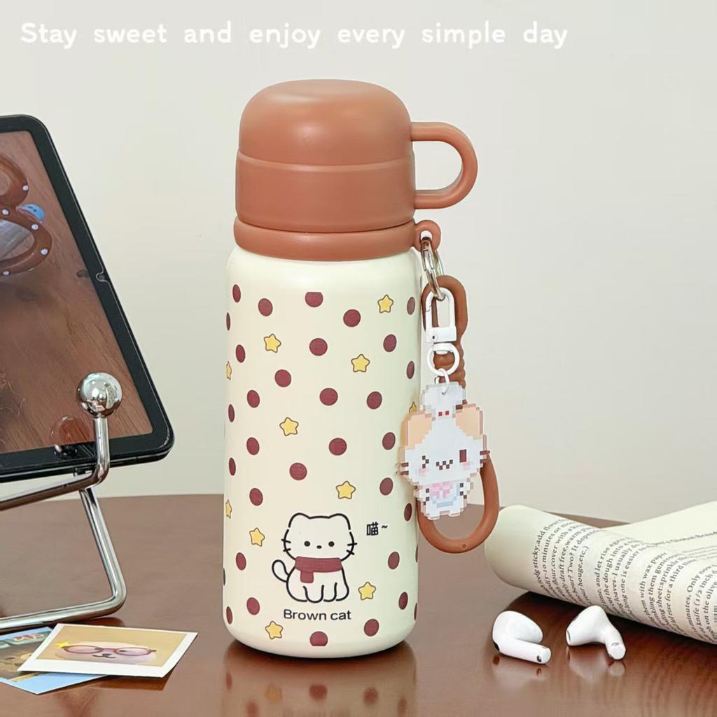 Ins Girls High-value Three-drink Thermos Cup New Cartoon Portable Kitten Stainless Steel Children's Cute Cup