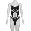 Outfitgirl Fashion Style Sexy Mesh Stitching Sling Tight-Fitting Cinched Hollow out See-through Base Bodysuit Women