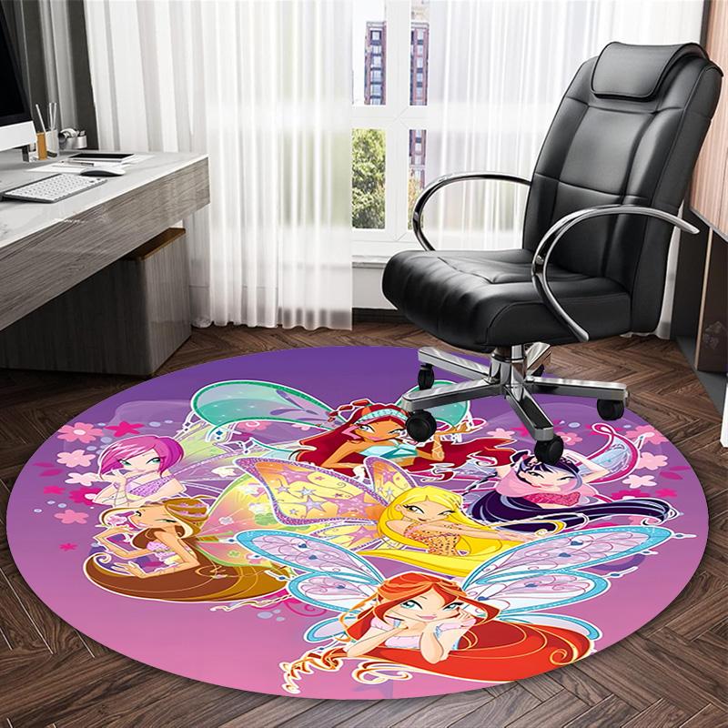 1pc Winx Club Carpet, Round Rug, Comfortable, Suitable for Entryways, Living Rooms, Office, And Bedrooms, Christmas Decoration