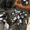 2rolls Halloween Ghost Boo Themed Wired Edge Ribbon Classic Style Black White Halloween Craft Fabric Ribbon for Wreath Bow Making DIY Gift Wrapping