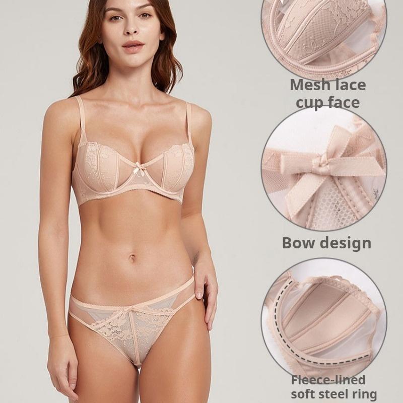Bunny Ear Cup Women's Underwear Lace Push-Up Bra Large Breasts Small Bra French Style Sexy Lingerie Set