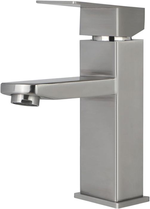 Robinet d'évier de cuisine - NETTLIFE - Modèle inox haute pression - Acier inoxydable - Bec fixe - 2 trous