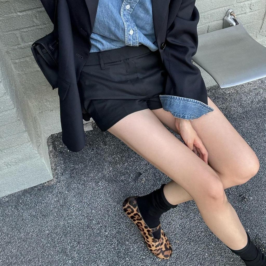 Sheepskin~ Genuine Leather One-word Buckle with Mary Jane Shoes Women's Soft-soled Ballet Flats Light Mouth Versatile Leopard Print Single Shoes