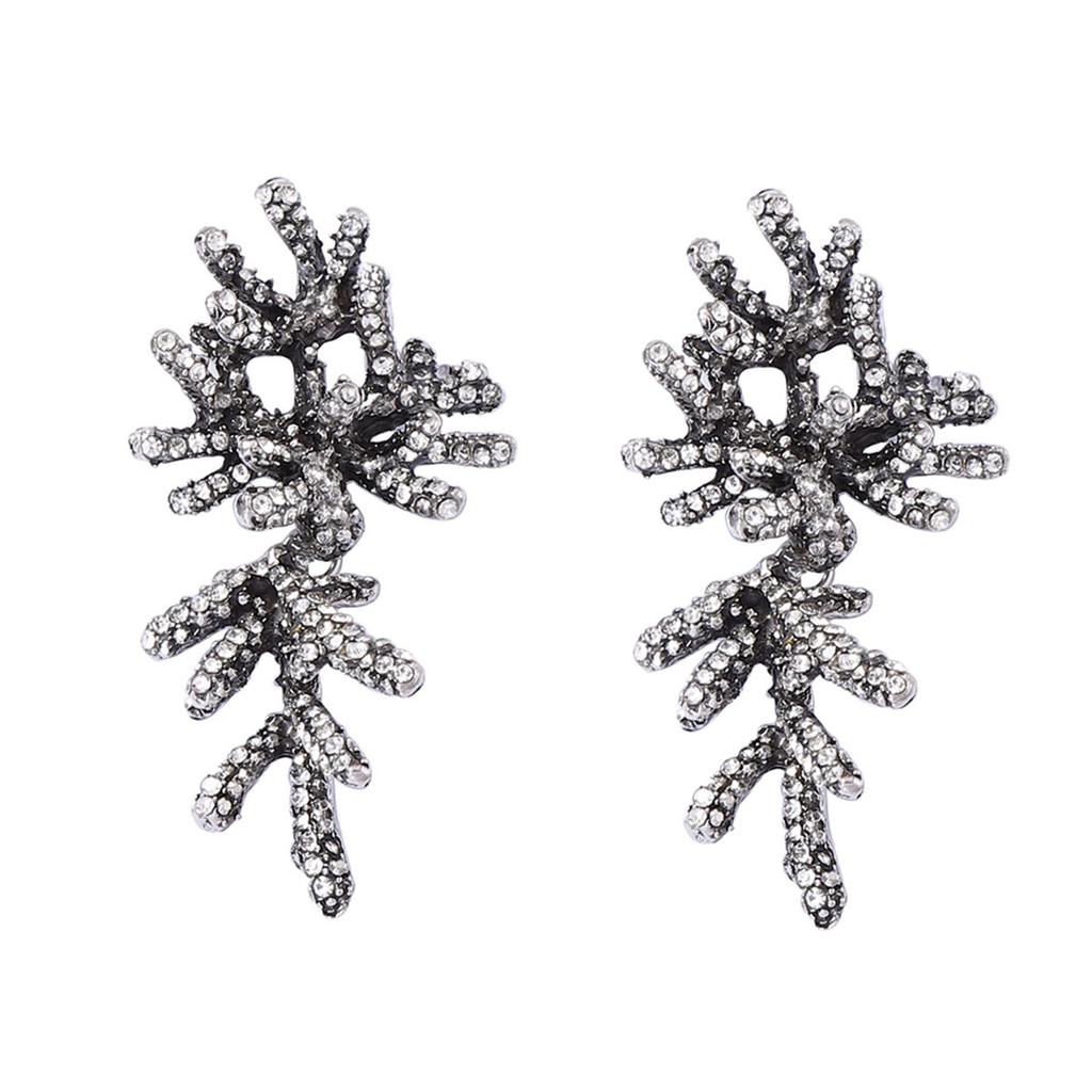 Fashion Trend Niche Alloy Full Diamond Coral Earrings Temperament Advanced Simple Versatile Women's Earrings