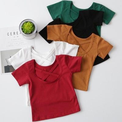 Girls' Pure Cotton Short Sleeved T-shirt Summer Clothing Children's Clothing Baby Back Cross Exposed Top