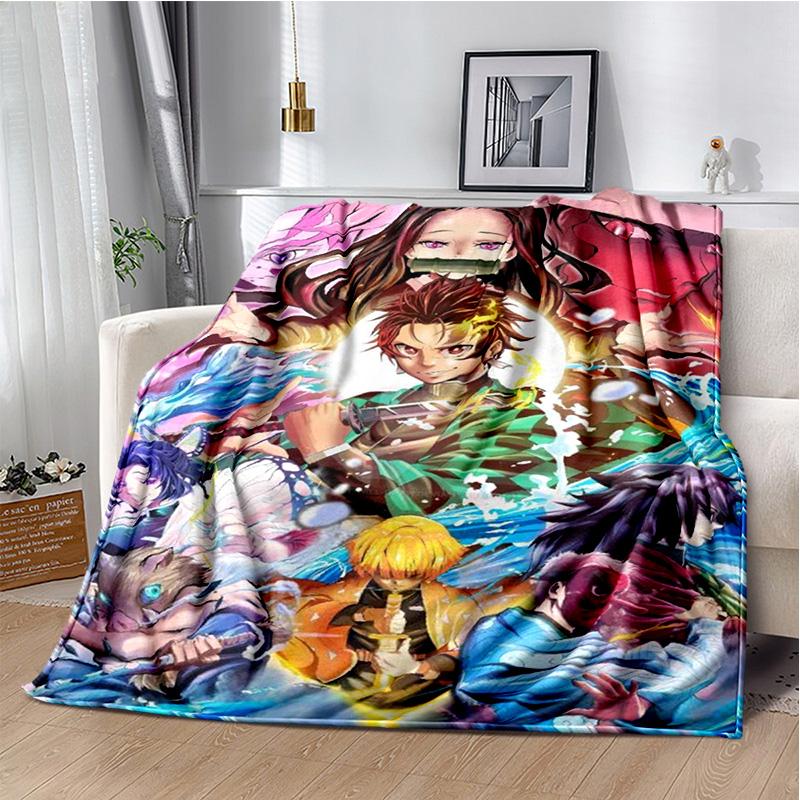 D-Demon Slayer Anime Blanket Sofa Office Nap Cover Blanket Kamado Nezuko Air Conditioning Blanket Soft and Warm