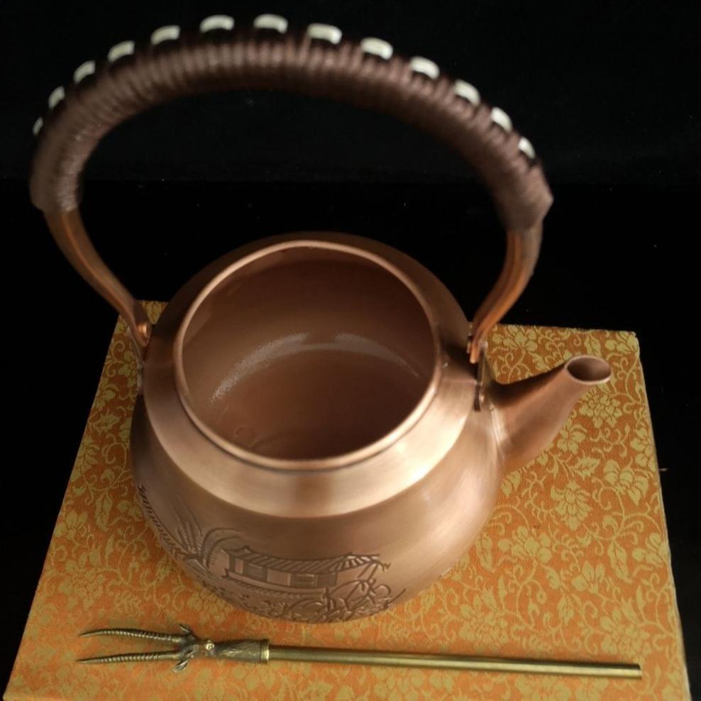 Chinese Handmade Red Copper Kettle, Large Capacity Boiling Water Pot, Pure Copper Teapot For Home, Classic Health Tea Set, 1.6L