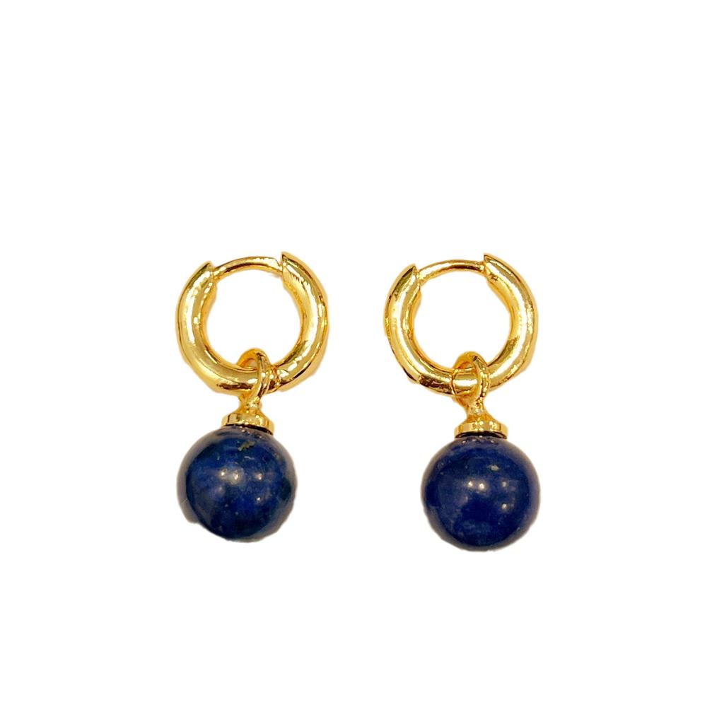 Lapis Lazuli Huggie Hoop Earrings Hoop Earrings Royal Blue Gemstone Earrings  Filled Hoop Earrings for Women