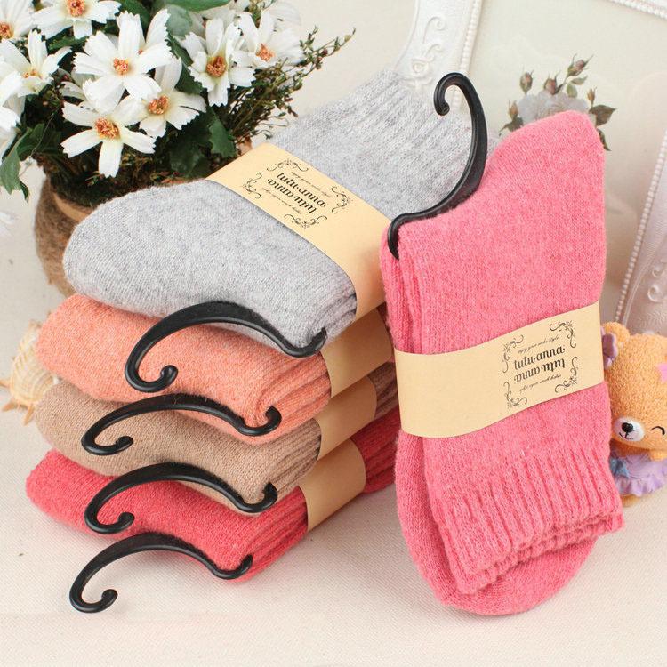 5/10 Pairs Women Double Layer Octagonal Flower Rabbit Wool Socks Autumn Winter Retro Coarse Knit Socks 5 Pairs