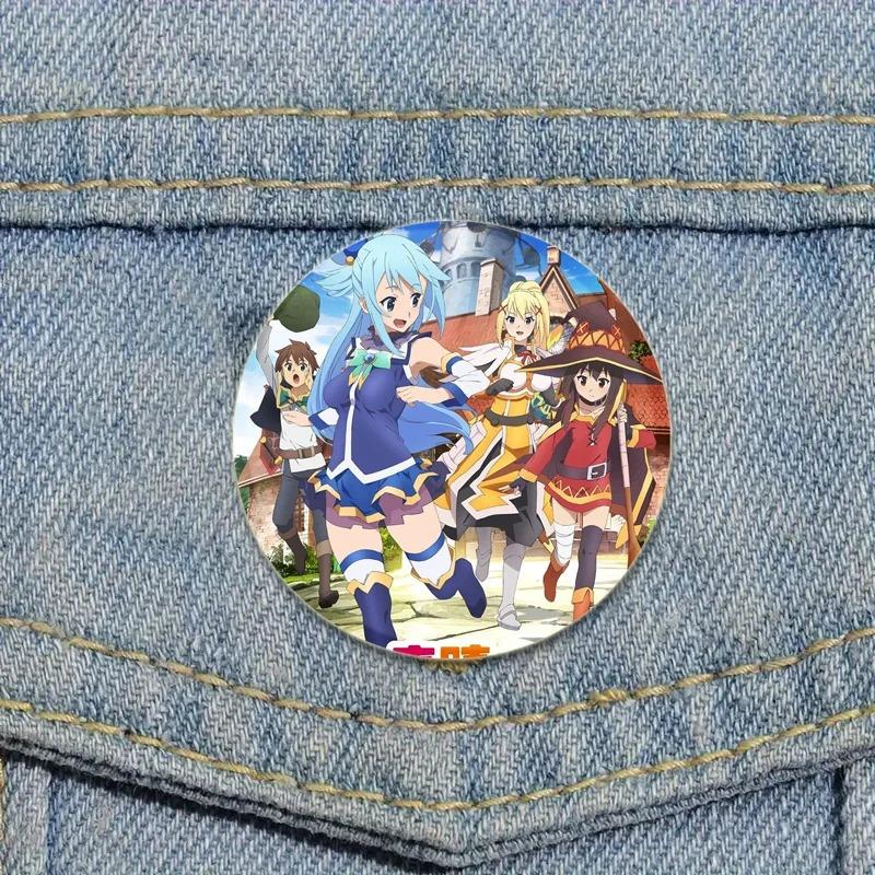 32/44/58mm Anime KonoSuba Brooch Pin Cartoon Figure Megumin Aqua Badge Button Pin Cosplay Souvenir Toy Gift Backpack Clothes Accessories