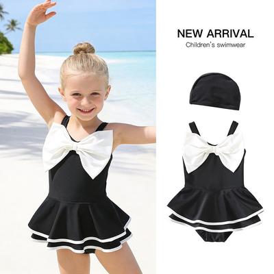Kinder-Einteiler mit Schleife & Badekappe – Schnelltrocknendes Kleid-Design für Kleinkind-Mädchen