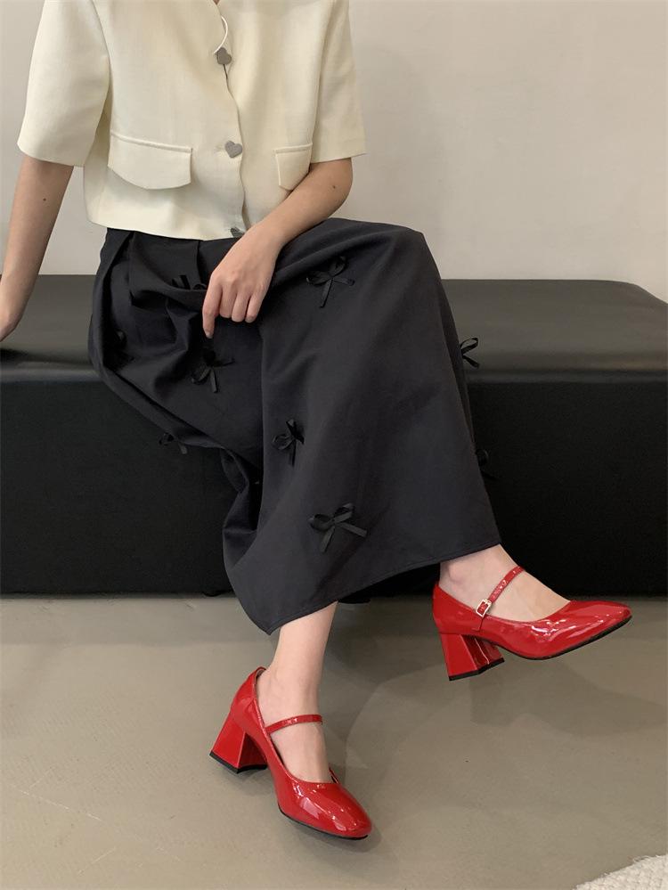 Round Toe Chunky Heel Mary Jane Shoes - Women's French Low-Cut, One-Strap Commuter Heels