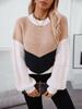 Color Block Cable Knit Crew Neck Pullover Sweater - Women's Autumn/Winter Loose Fit Knitwear