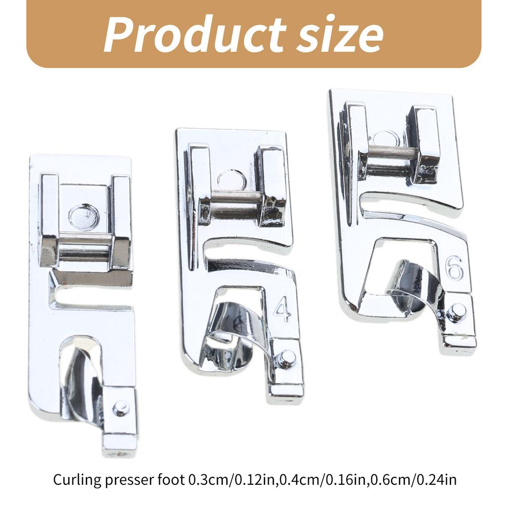 3 Size Narrow Rolled Hem Presser Foot 3mm 4mm 6mm Hemming Feet for Household Multifunctional Sewing Machine Supplies