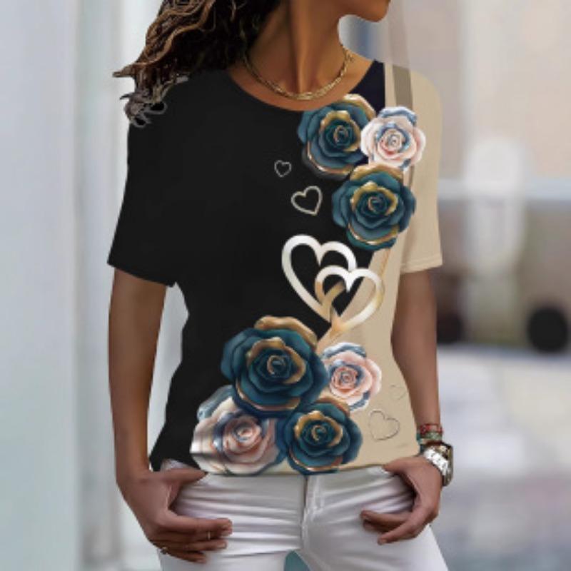 

Свободная женская одежда больших размеров, летние футболки с коротким рукавом и V-образным вырезом, топы с 3D-принтом, повседневные футболки для женщин, одежда 5XL