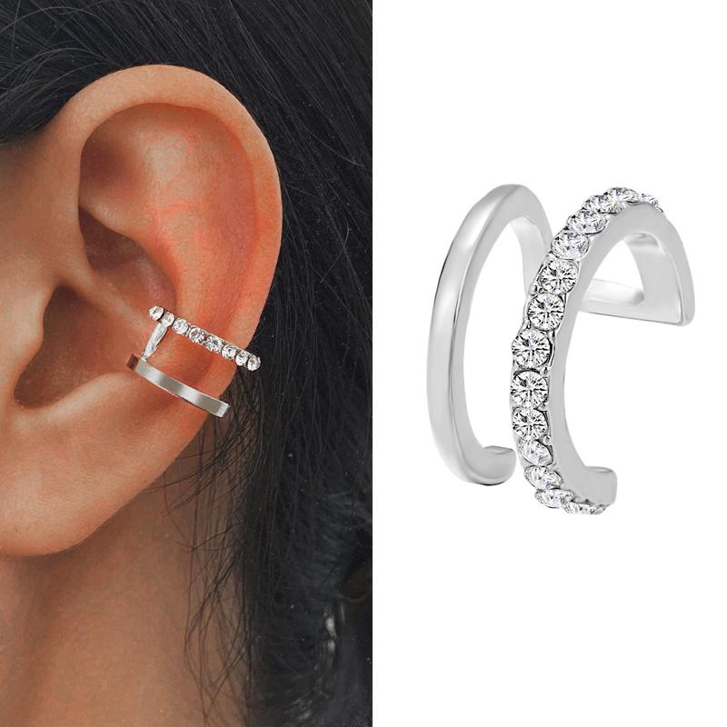 2025 New Fashion Gold Color Circle Non-Piercing Ear Clip Earrings for Women Man Fake Piercing Ear Cuff Earrings Zircon Set Gift