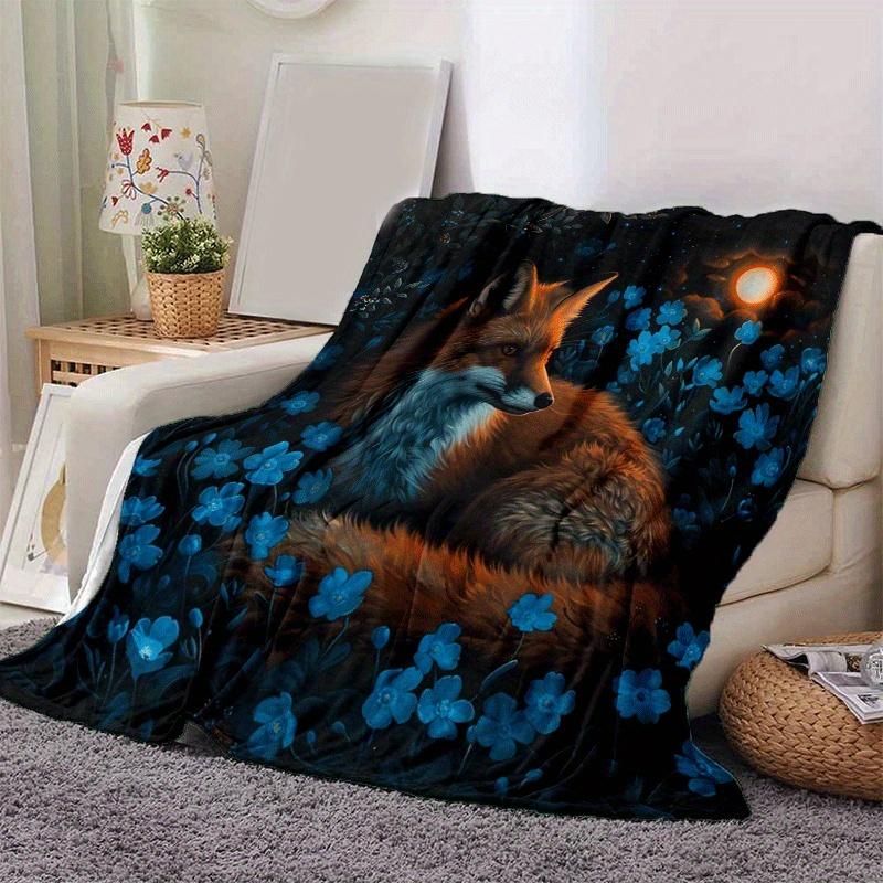 1pc Fox Printing Lightweight Flannel Blanket, Comfortable and Warm Blanket, for Camping Sofa Bed and Couch Office, Suitable for Gift Blankets