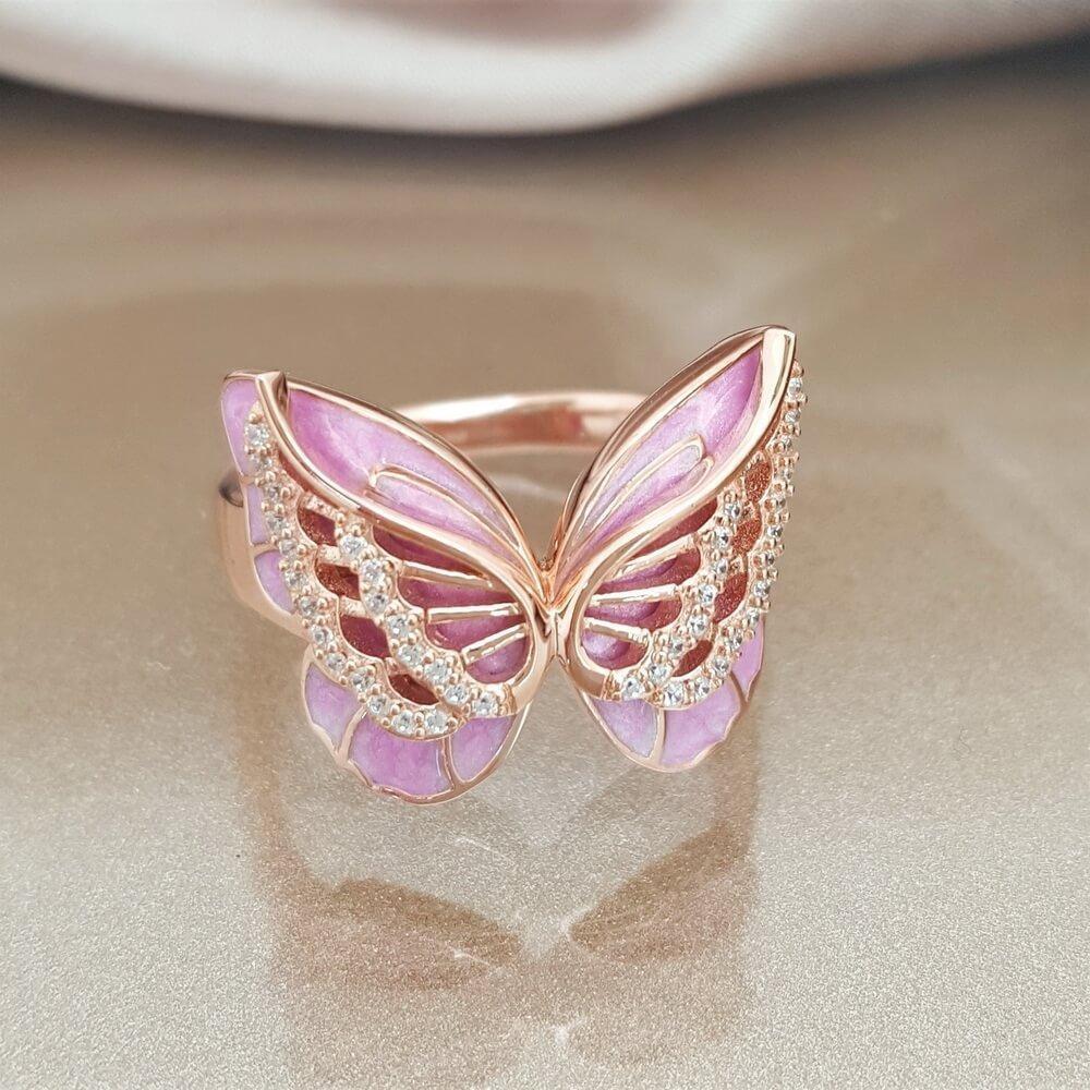 18k Gold Plated Pink Butterfly Ring Sparkling Diamond Rhinestone Women Fashion Jewelry no. 6 розового золота