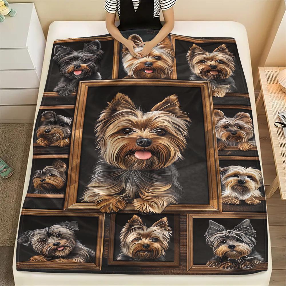 1 Stück Yorkshire-Hunde-Print Flanelldecke, Hohe Qualität, Bequem für alle Jahreszeiten, Heimdekoration, Wärme und Komfort, Perfekt für Weihnachtsgeschenke