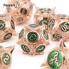 7 Pcs Copper Green Meteor Hammer Metal Dice Solid Metal Polyhedral Dice Set Suitable For Role-Playing Dice PropBoard Game Gift