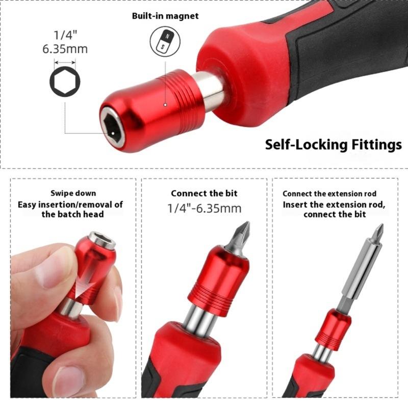 1/4inch (6.35mm) Ratcheting Screwdriver Bit Holder Handle Multifunctional Magnetic Bit Driver For Home Maintenance Tool