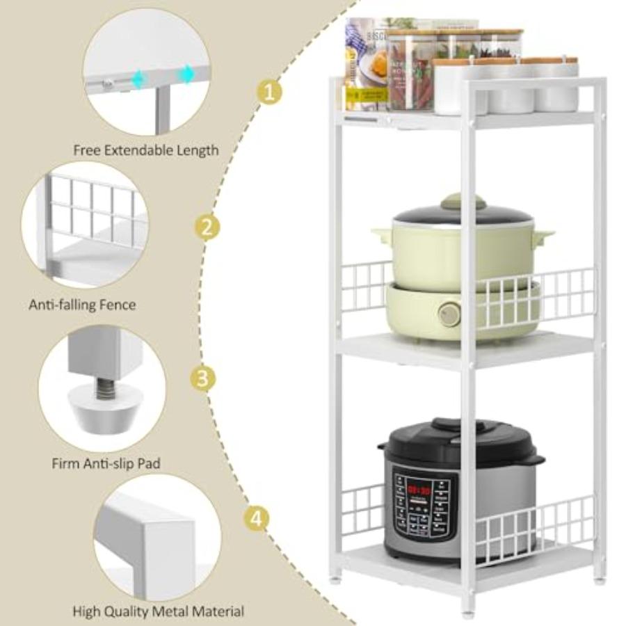 Expandable Slim Storage Shelf 3 Tier Metal Shelving Unit for Bathroom Storage Organizer Free-Standing Narrow Shelf Open Floor S